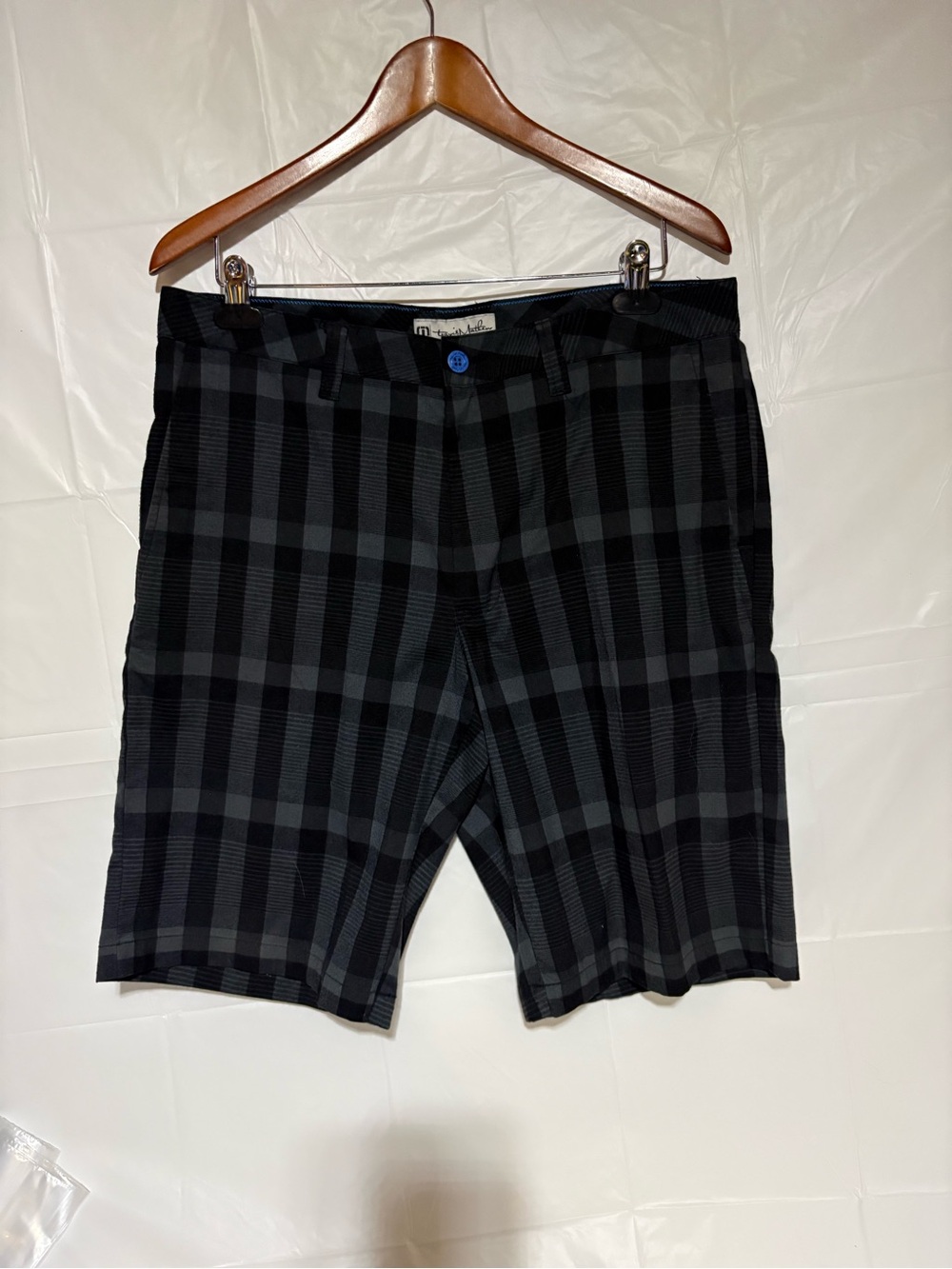 Travis Mathew Black & Charcoal Plaid Flat Front Shorts